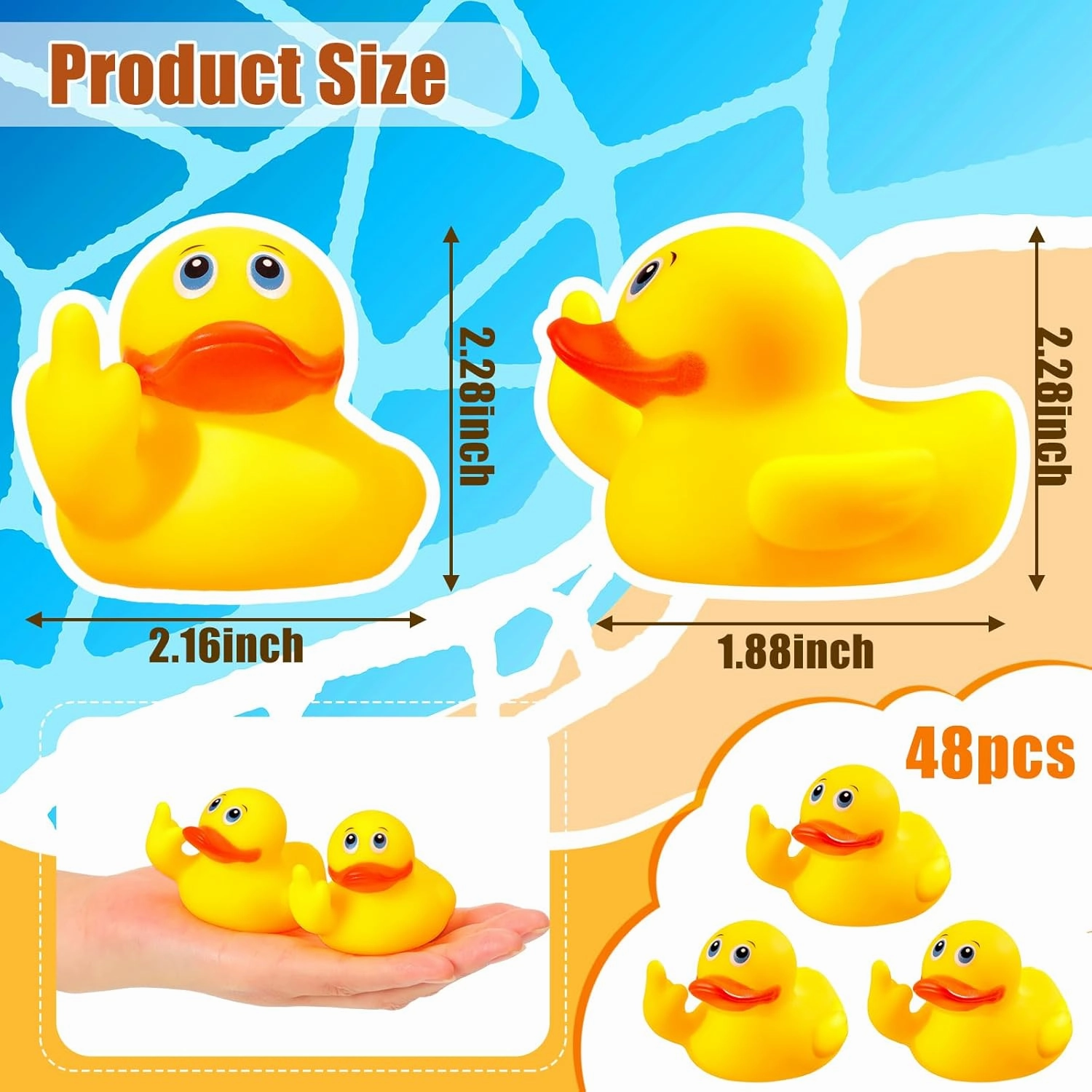 Lenwen 48 Pieces Middle Finger Rubber Duck Funny Yellow Rubber Duck Cute Small Bath Toy for Bathroom Car Dashboard Interior Decorations()