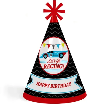 Let’s Go Racing - Racecar - Cone Race Car Happy Birthday Party Hats for Kids and Adults - Set of 8 (Standard Size)