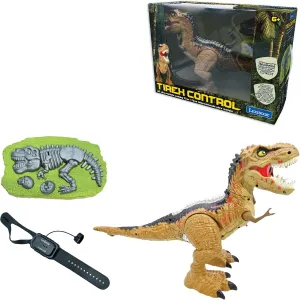 Lexibook - RC Tyrannosaurus Control, Realistic Dinosaur, Articulated Movements, Roaring, Smoke Spit, Luminous Effects, Rechargeable, Fossil and Wrist Remote Controls Included, DINO02