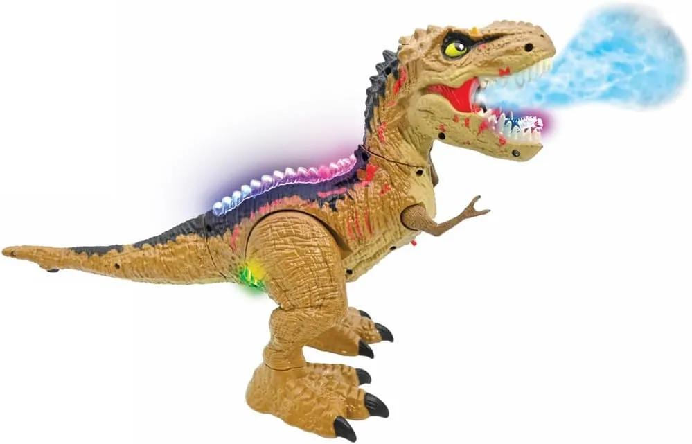 Lexibook - RC Tyrannosaurus Control, Realistic Dinosaur, Articulated Movements, Roaring, Smoke Spit, Luminous Effects, Rechargeable, Fossil and Wrist Remote Controls Included, DINO02