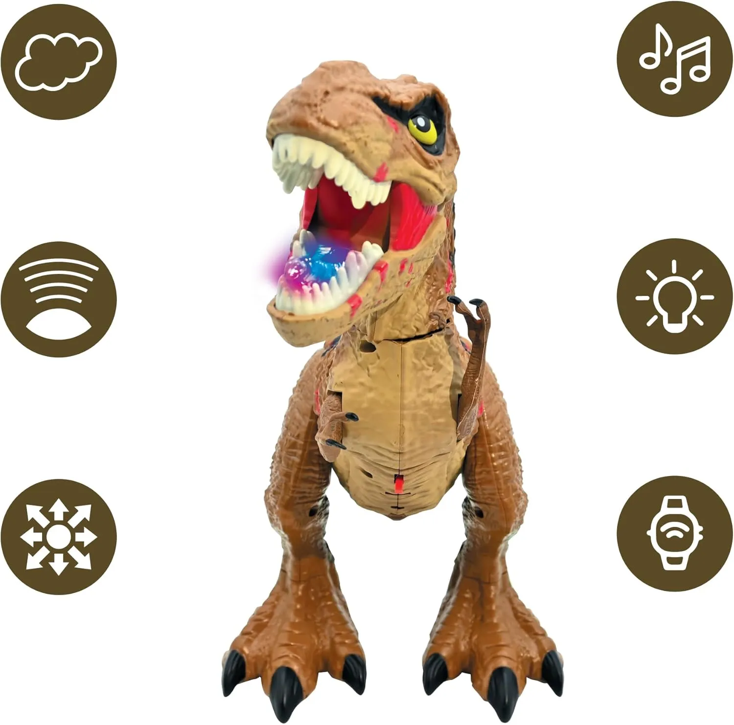 Lexibook - RC Tyrannosaurus Control, Realistic Dinosaur, Articulated Movements, Roaring, Smoke Spit, Luminous Effects, Rechargeable, Fossil and Wrist Remote Controls Included, DINO02