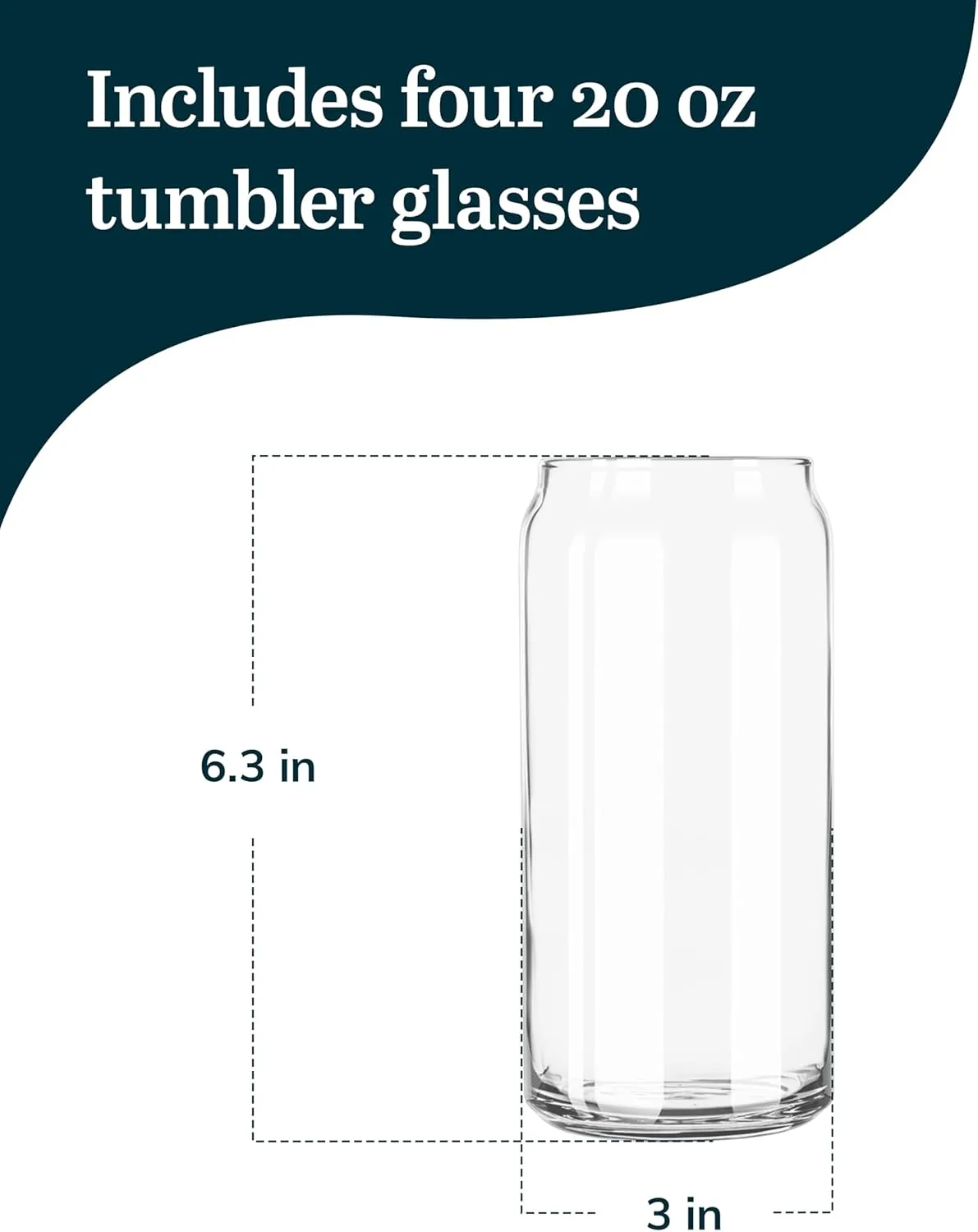 Libbey Classic Can XL Set of Drinking Glasses, Iced Coffee Cups Set of 4, 20 Oz, Dishwasher Safe Glass Beer Cups for Beverages and Cocktails