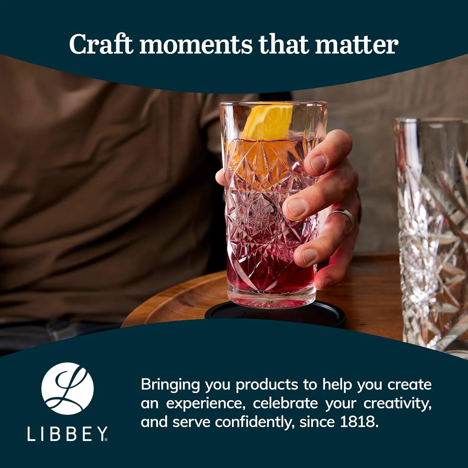 Libbey Hobstar Cooler Glasses, Cut Glass Drinking Glasses Set of 4, Hi-Ball Textured Drinking Glasses, 16 oz Cocktail Glass Set for Soda, Mixed Drinks