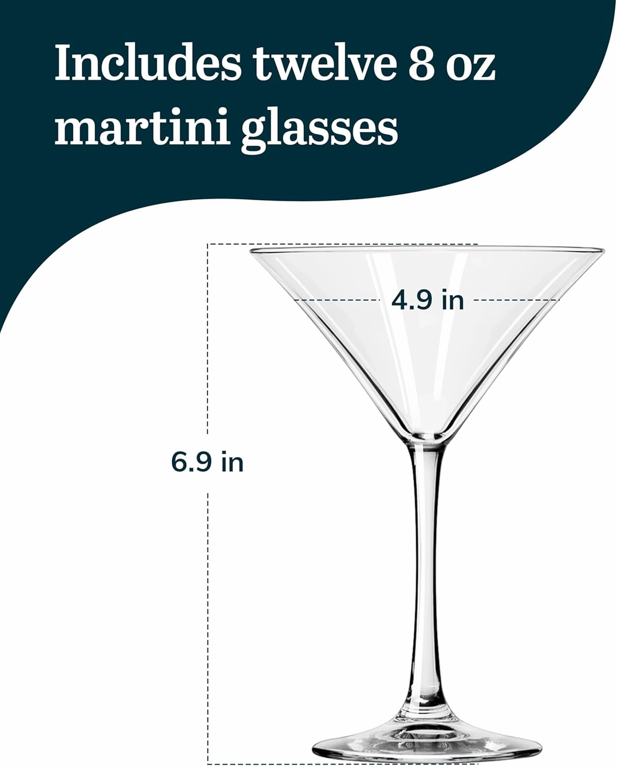 Libbey 7512 Vina Martini Glasses Set of 12, 8 Oz, Classic Long Stemmed Martini Set, Elegant Bar Glassware for Wine, Mixed Drinks, and Desserts