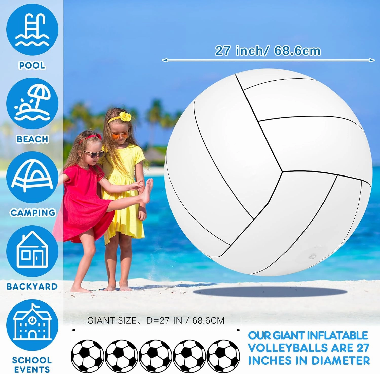 Libima 27 Inch Giant Inflatable Volleyball Large Beach Pool Games Toys for Outdoor Activity Themed Party