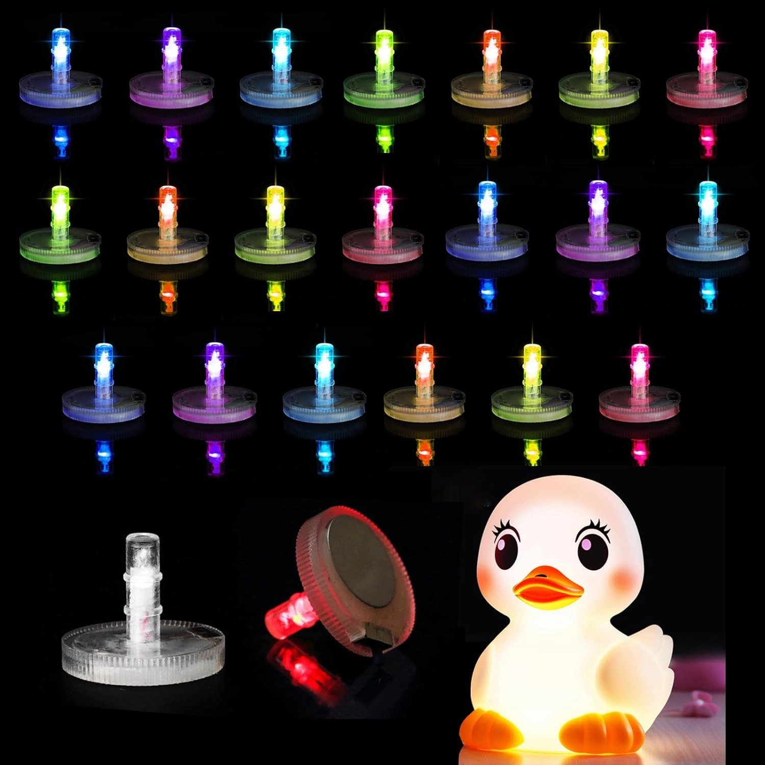 Light Up Rubber Duck Display with 16 Modes and 7 Colors, Self-Adhesive Mount （Rubber Duck not Included） (20Pcs)