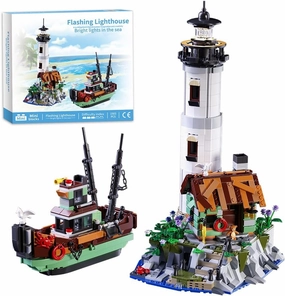 Lighthouse Building Block Adults Sets with Lighting, The Island Lighthouse Modular Architecture Construction Building Model Set Present for, (1480 Pcs)