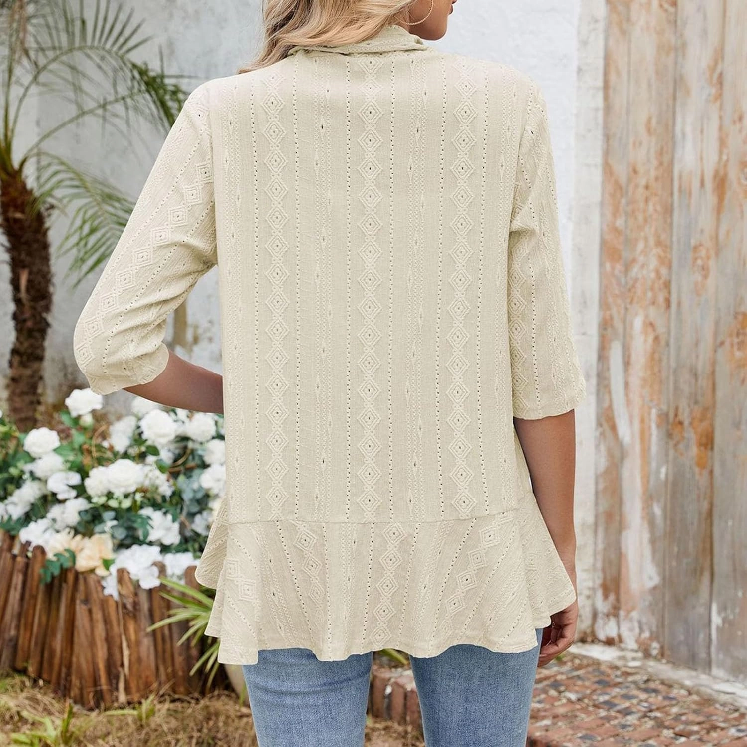 Lightweight Summer Cardigan for Women Netted Knit Ruffle Half Sleeve Kimono Cover Ups Stylish Resort Wear