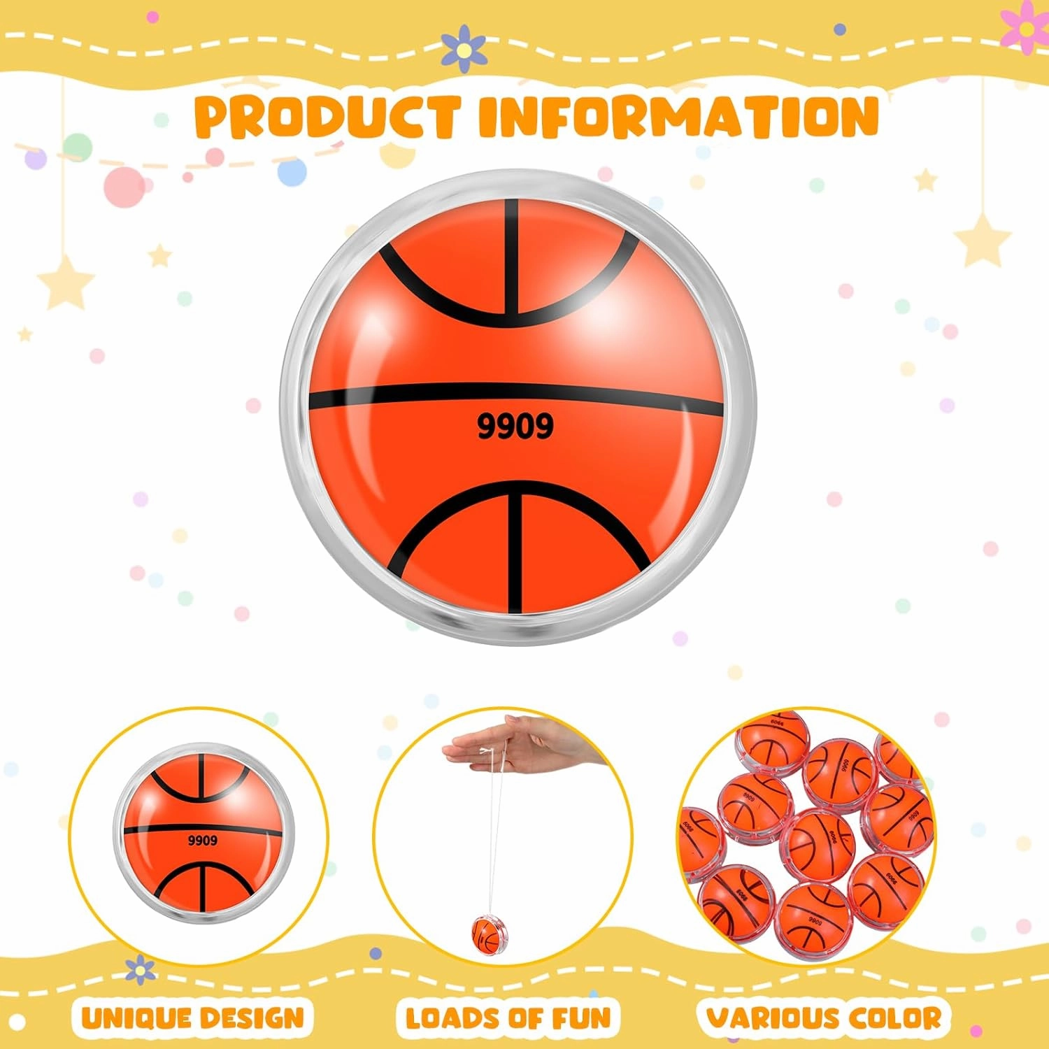 Liliful 50 Pcs Yo Yo Bulk, Yoyos Toys for Boys Girls Party Favors for Birthday Classroom Bag Fillers Carnival Prizes Xmas Gift(Basketball)