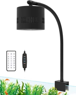 Lominie Aquarium LED Light 10 Gallon Fish Tank Light Timer Clip on Aquarium Lamp Full Spectrum 80W 6500k for Freshwater Refugium Cube Tank with Gooseneck