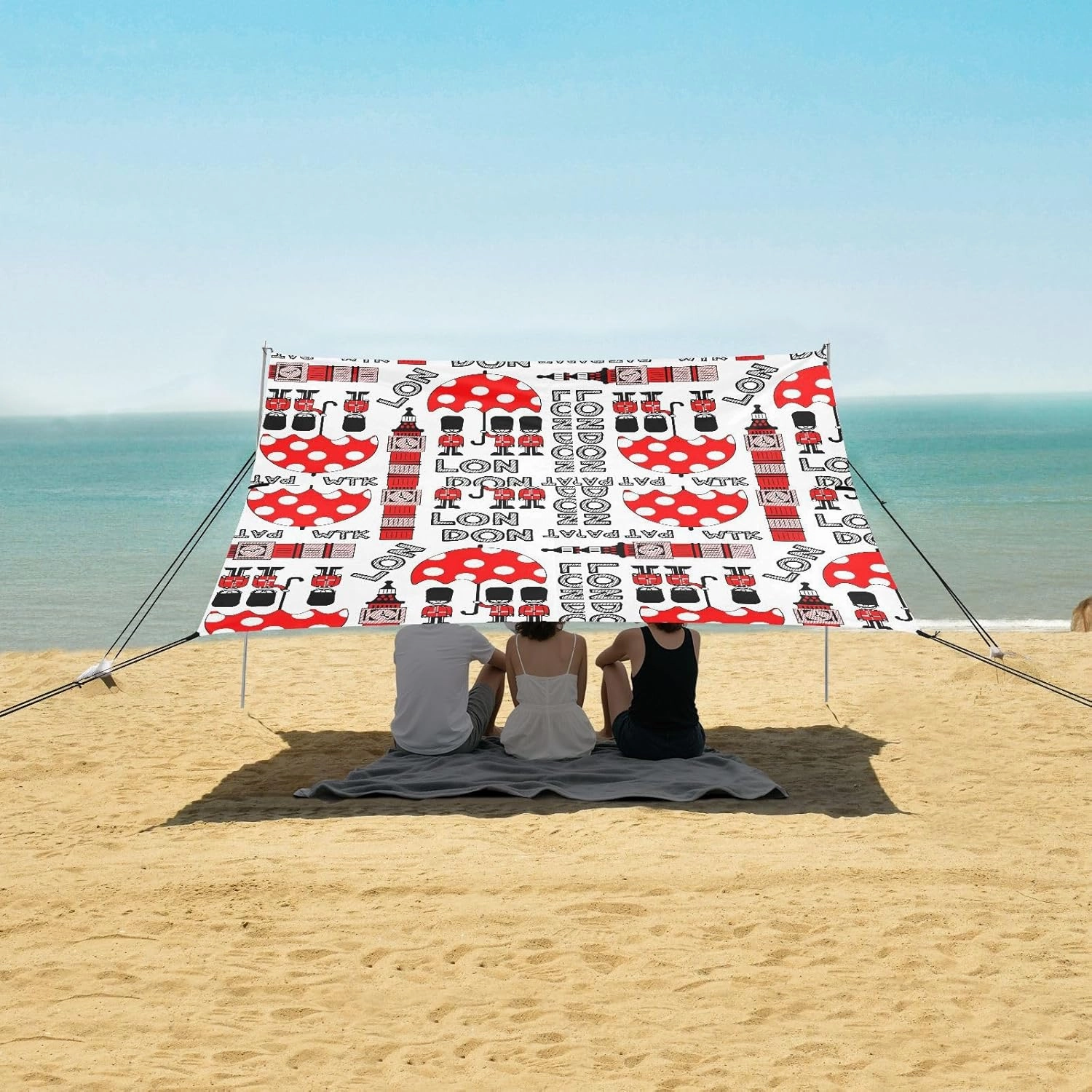 London Soldier Cartoon Cute Beach Camping Tent Sun Shelter for Whole Family, Beach Shade Canopy with UPF50  UV Protection,Easy Set Up and Carry,Outdoor Shade for Trips, Fishing, Backyard Fun Pi