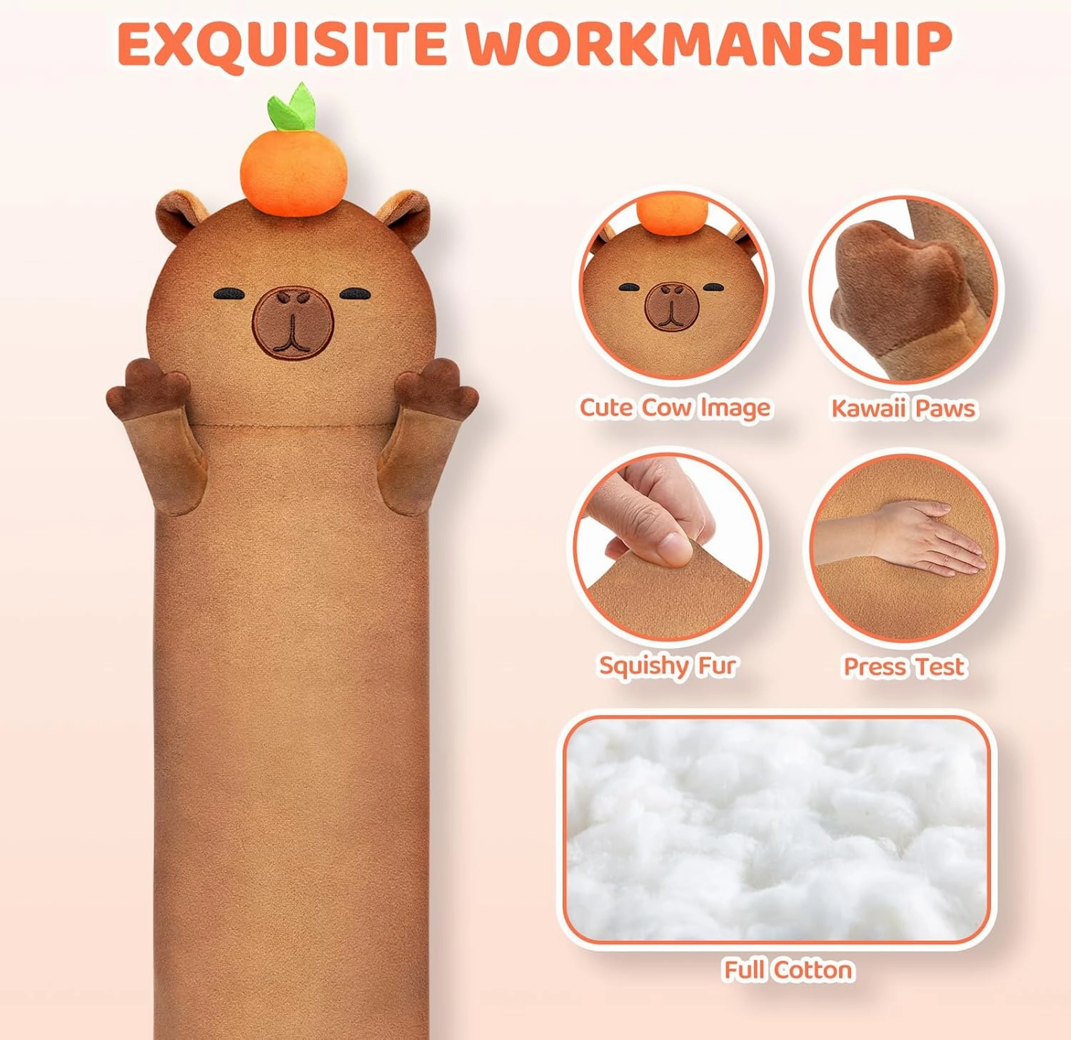 Long Capybara Plush 5 Sizes, 120% Extra Filling Giant Plushness Kids Body Pillow, Kawaii Cute Capybara Stuffed Animals Plushies, Big Long Body Pillow Cat Plush Gift for Girls 20”