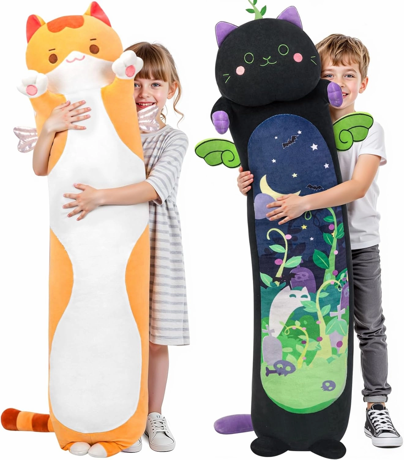 Long Cat Plush Body Pillow, 28” Cute Brown Stuffed Animals Soft Plushies, Kitten Doll Toy Gift for Girlfriend
