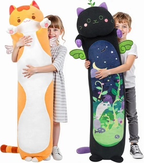Long Cat Plush Body Pillow, 28” Cute Brown Stuffed Animals Soft Plushies, Kitten Doll Toy Gift for Girlfriend