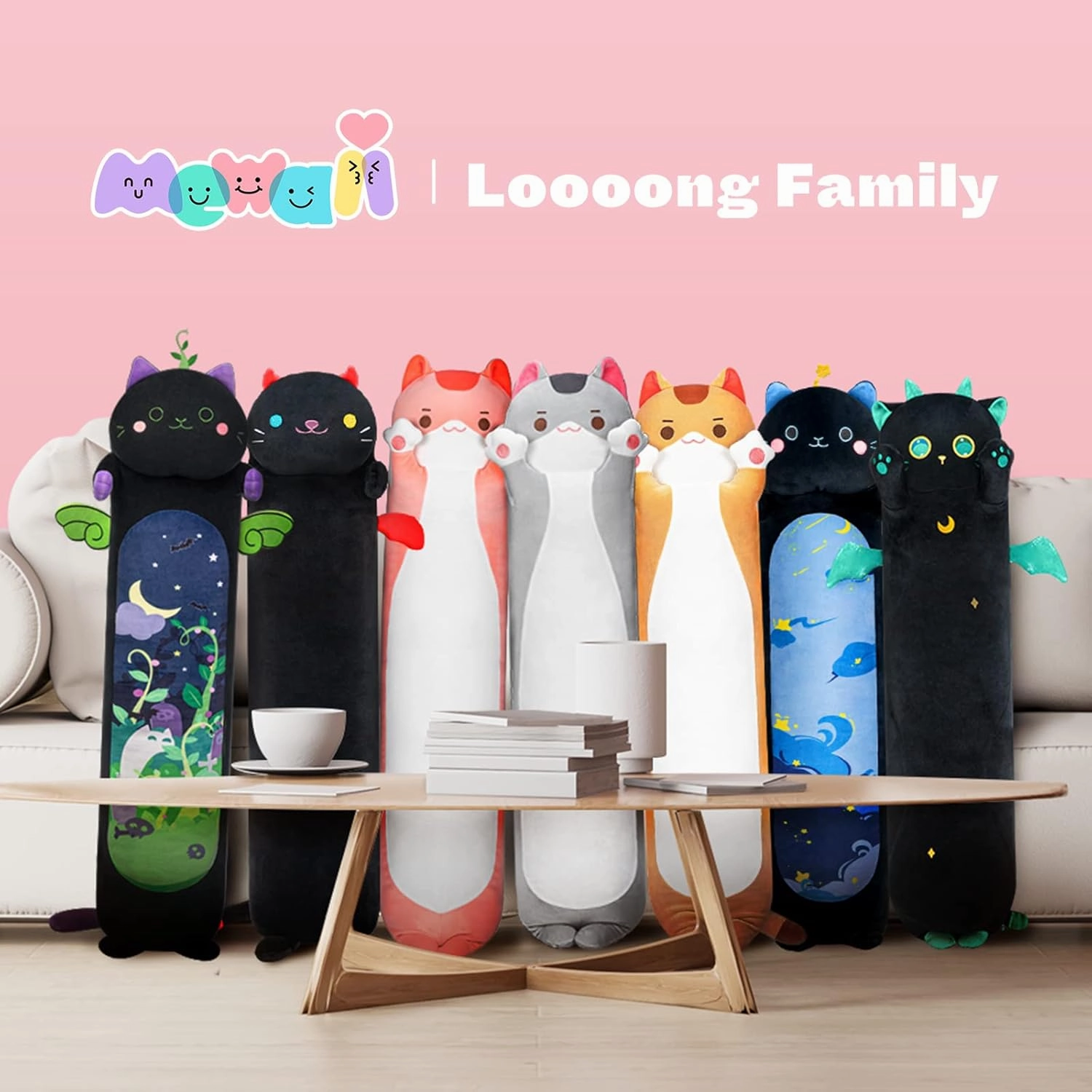 Long Cat Plush Cat Body Pillow, 53 Inch Cute Gray Cat Stuffed Animals Soft Plushies, Kitten Kawaii Plush Throw Pillow Doll Toy Gift for Girlfriend