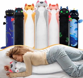 Long Cat Plush Cat Body Pillow, 53 Inch Cute Gray Cat Stuffed Animals Soft Plushies, Kitten Kawaii Plush Throw Pillow Doll Toy Gift for Girlfriend