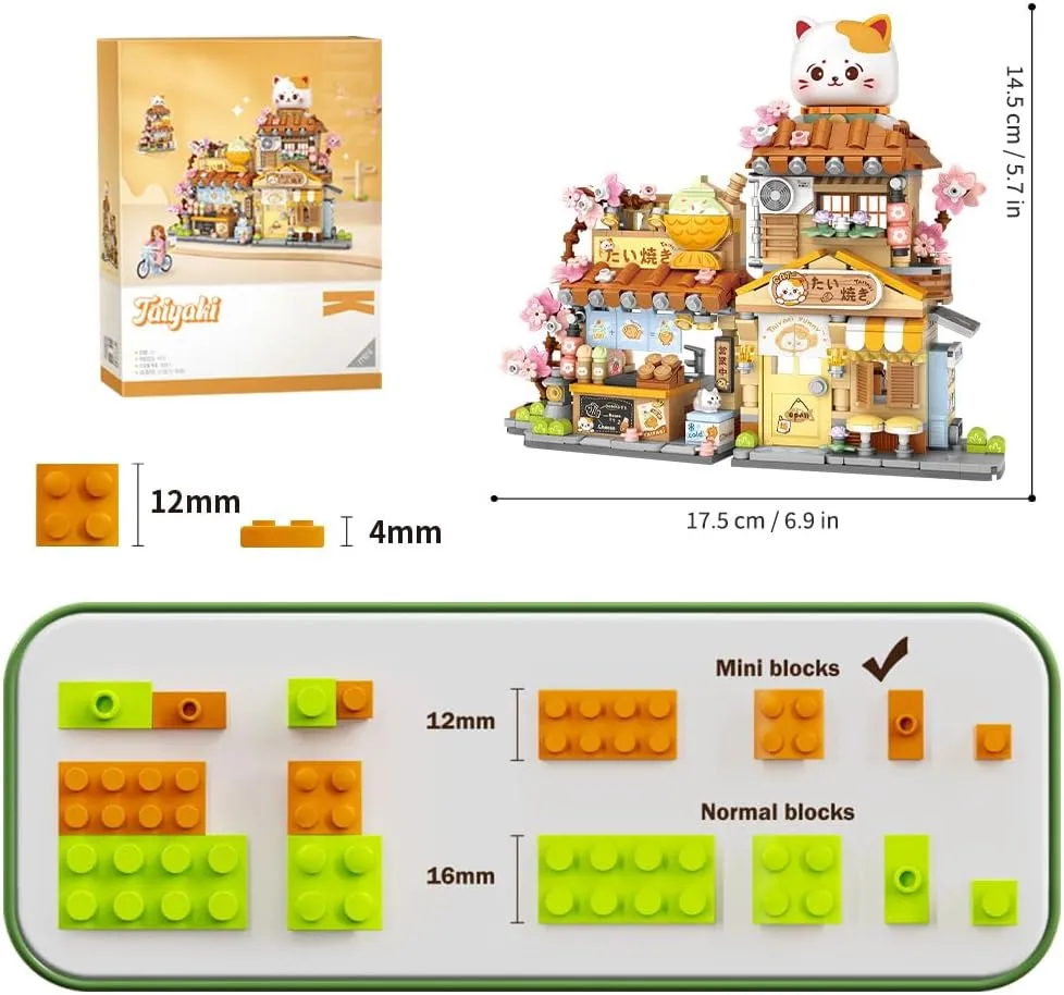 Lucky Cat Building Set,Openable Taiyaki Shop 923PCS Mini Brick Building Toy for Boys Girls Age 8 