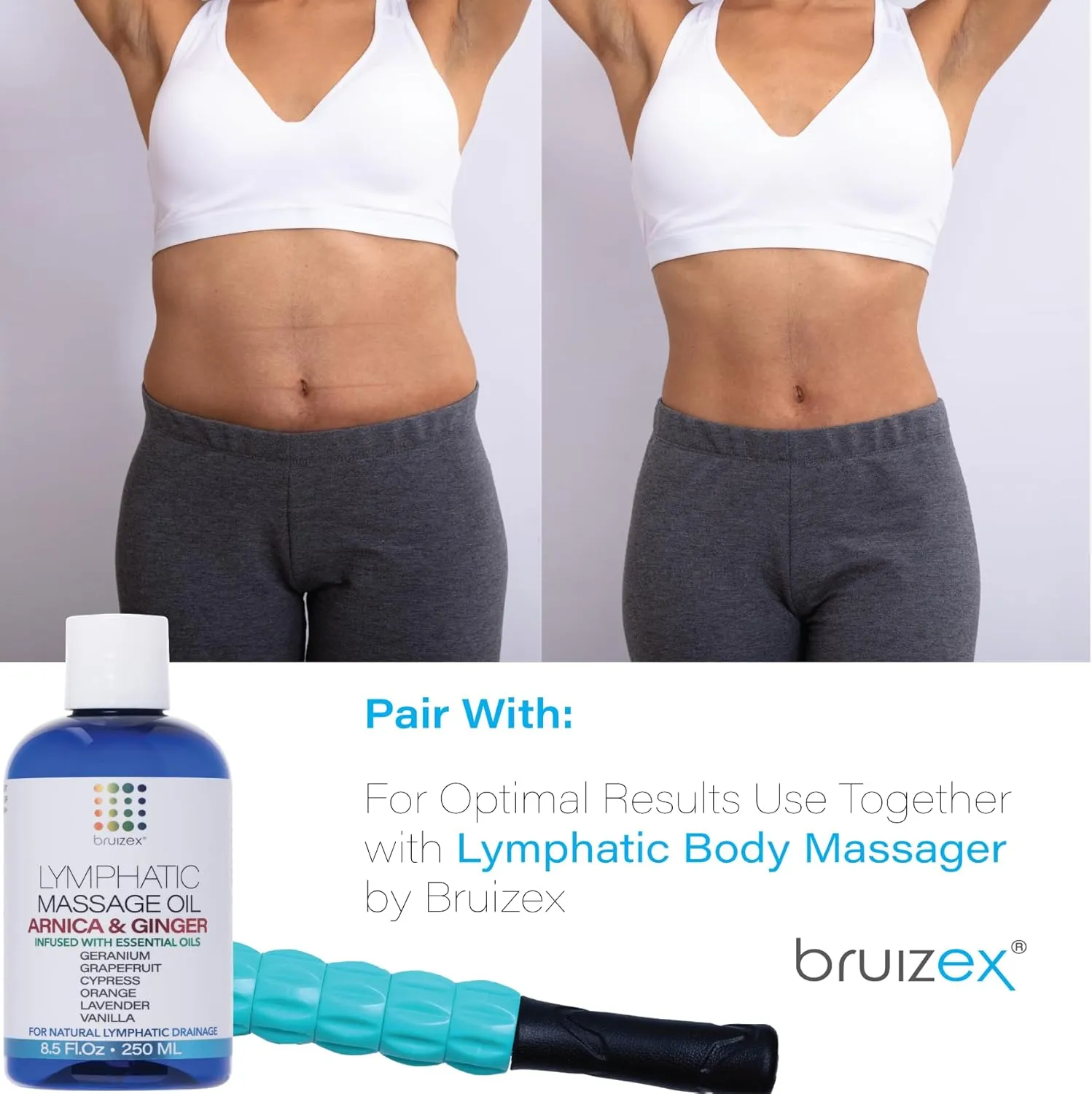 Lymphatic Drainage Massage Ginger Oil with Arnica & Organic Coconut Oil, Post Surgery Recovery & Lipedema, Liposuction, 360 Lipo, BBL, Tummy Tuck, Fibrosis Treatment, Body Detox, 8.5 Oz