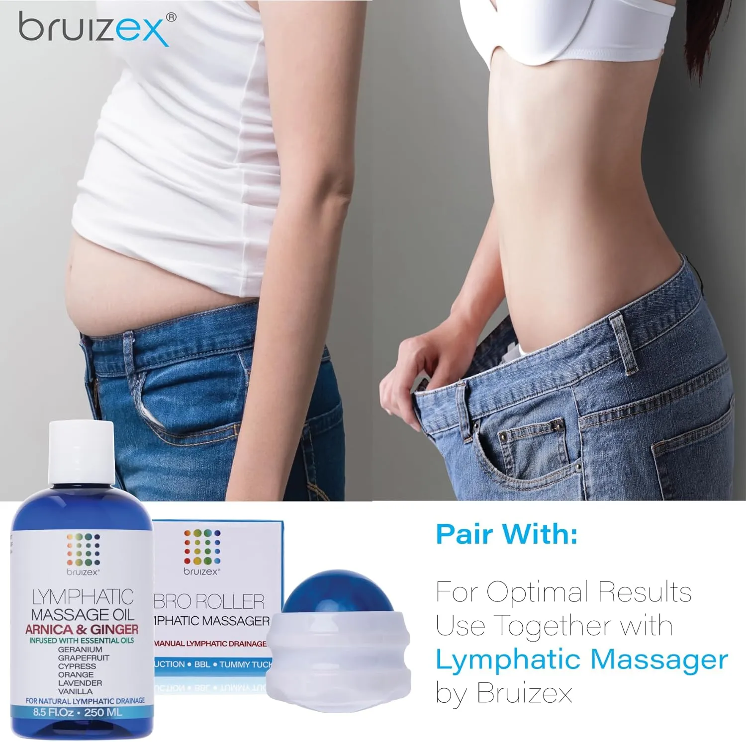 Lymphatic Drainage Massage Ginger Oil with Arnica & Organic Coconut Oil, Post Surgery Recovery & Lipedema, Liposuction, 360 Lipo, BBL, Tummy Tuck, Fibrosis Treatment, Body Detox, 8.5 Oz