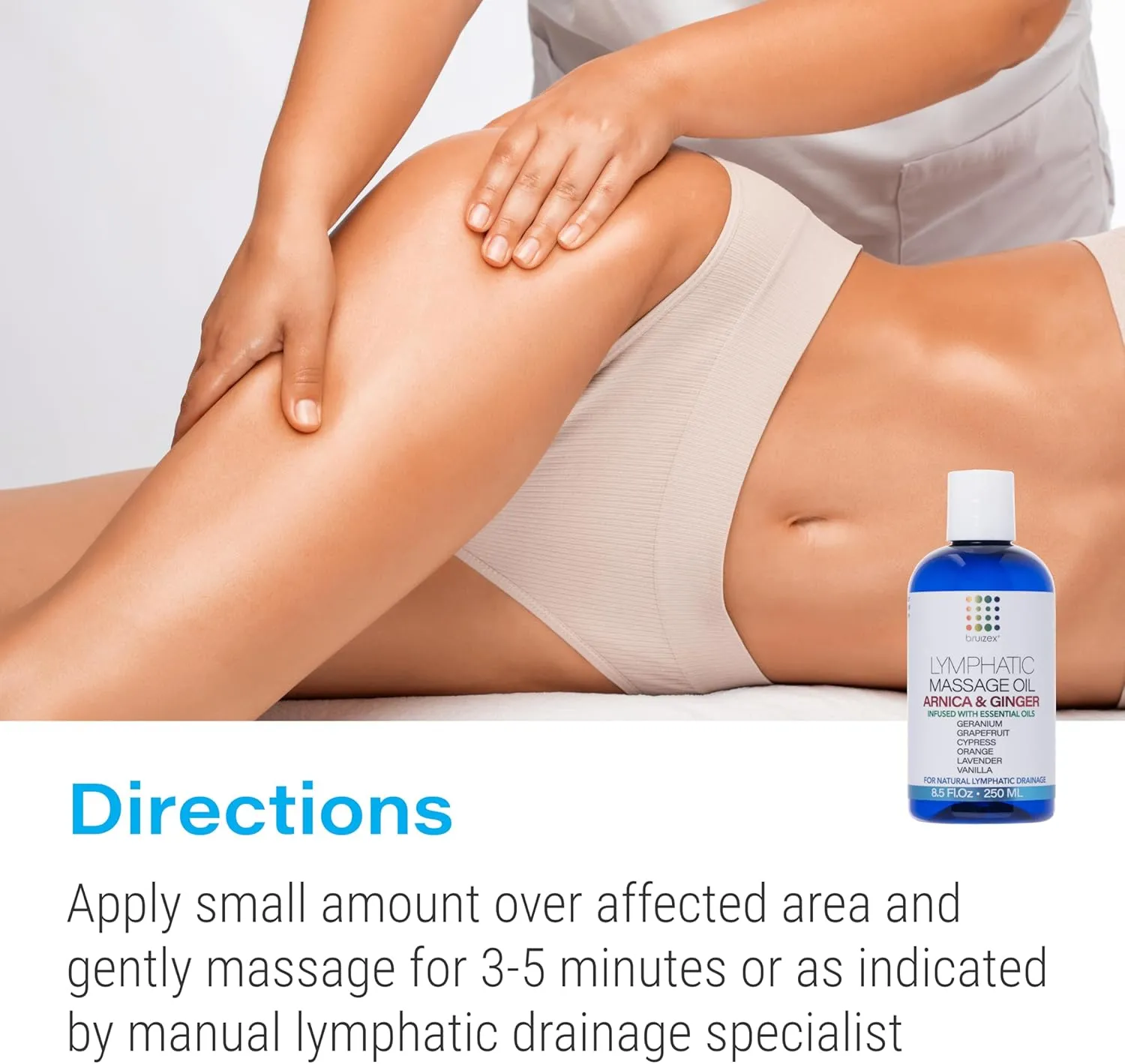 Lymphatic Drainage Massage Ginger Oil with Arnica & Organic Coconut Oil, Post Surgery Recovery & Lipedema, Liposuction, 360 Lipo, BBL, Tummy Tuck, Fibrosis Treatment, Body Detox, 8.5 Oz