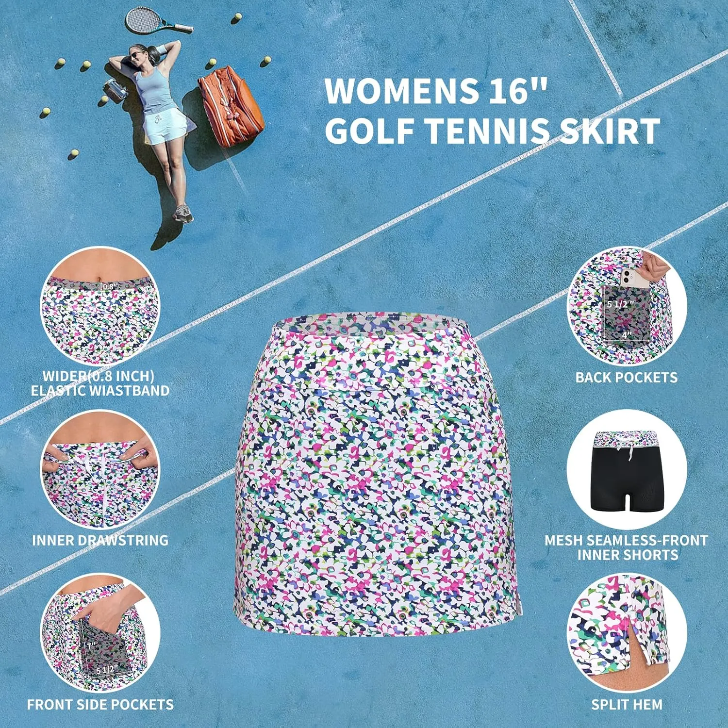M MOTEEPI 16" Golf Skirt for Women Tennis Skirt with 4 Pockets High Waisted Athletic Skorts Skirts