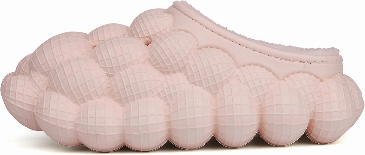 Man Women Bubble Slides with Fur Lined Bubble Slippers Comfortable Warm Fun Slippers Shoes for Indoor Outdoor