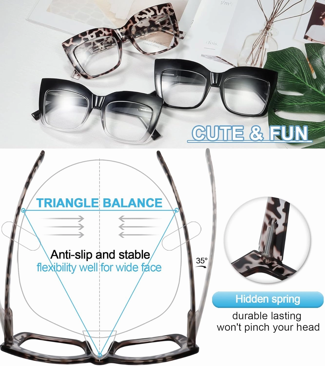 MARE AZZURO Oversized Reading Glasses Women Large Square Readers 1.0 1.25 1.5 1.75 2.0 2.25 2.5 2.75 3.0 3.5 4.0 5.0 6.0