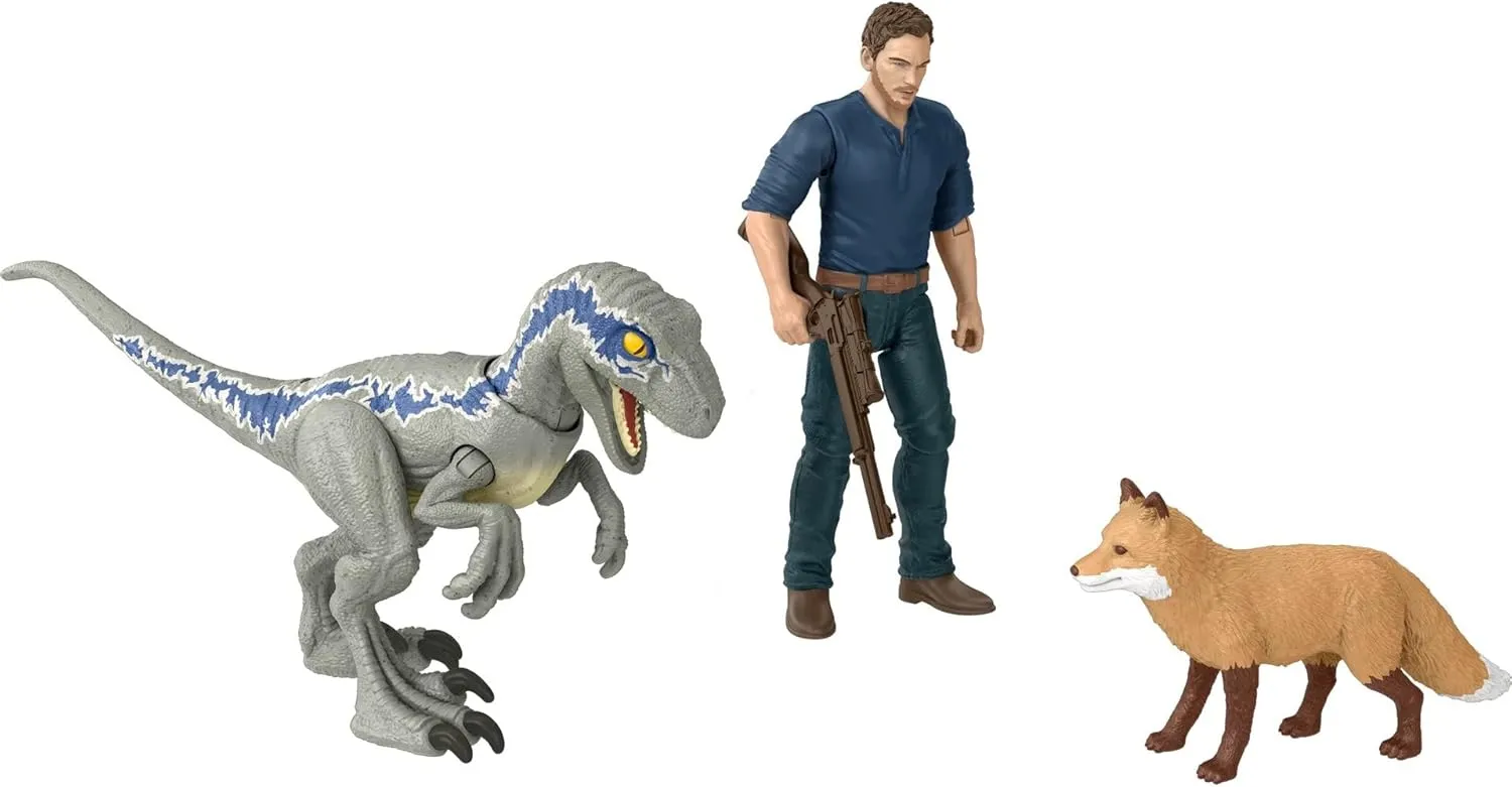 Mattel Jurassic World Dominion Human & Dino Action Figure Pack, Owen & Velociraptor Beta Figures & Accessories, Collectible Toy Dinosaur Set