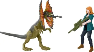 Mattel Jurassic World Dominion Human and Dino Pack, Claire & Dilophosaurus Action Figure Toys and Accessories