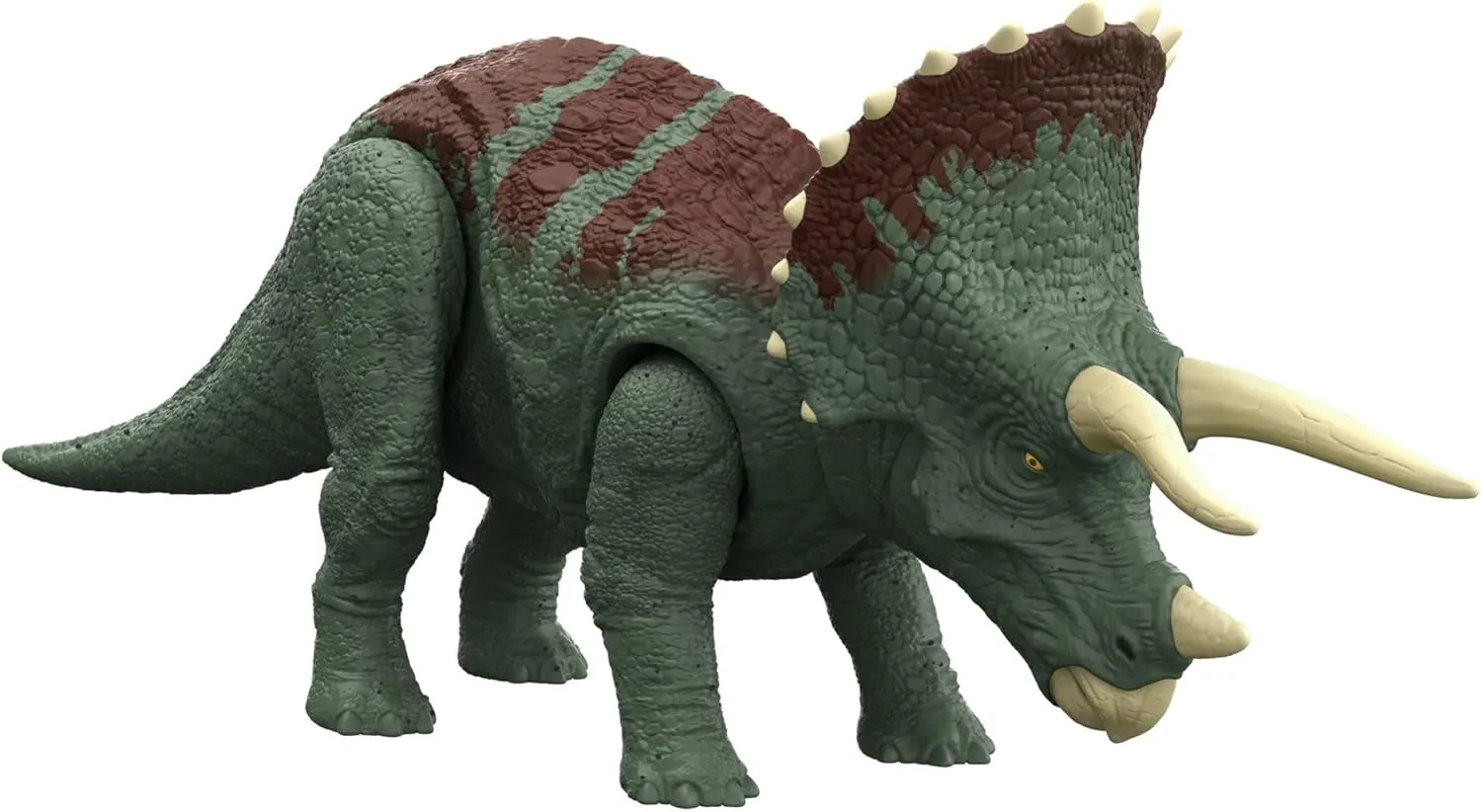 Mattel Jurassic World Dominion Roar Strikers Triceratops Dinosaur Action Figure with Roaring Sound and Attack Action, Toy Gift Physical & Digital Play