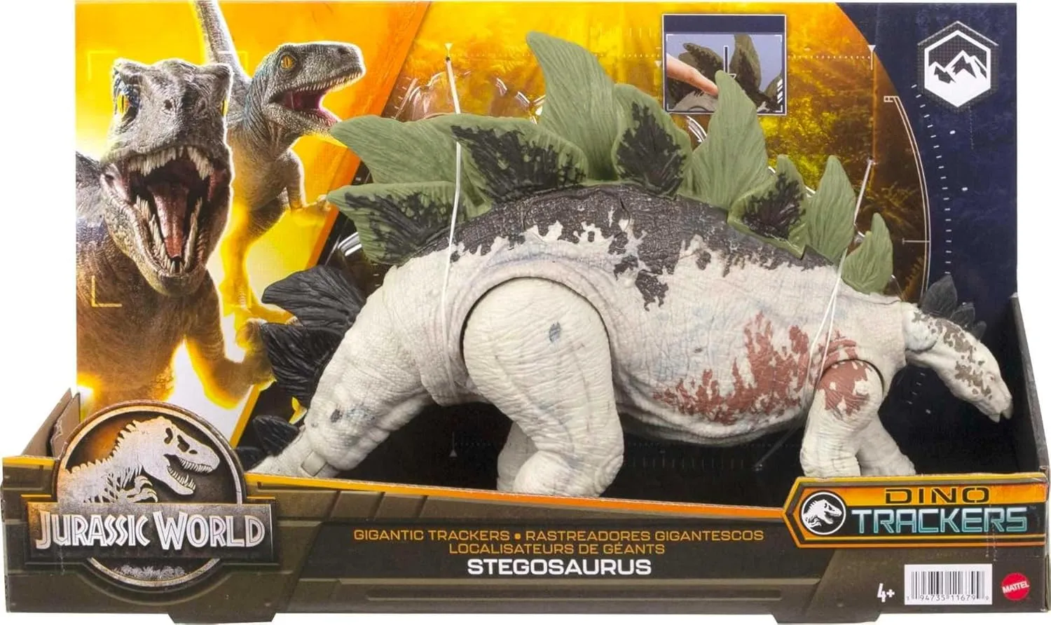 Mattel Jurassic World Gigantic Trackers Action Figure, Stegosaurus Dinosaure Toy with Attack Motion & Tracking Gear, Plus Downloadable App & AR