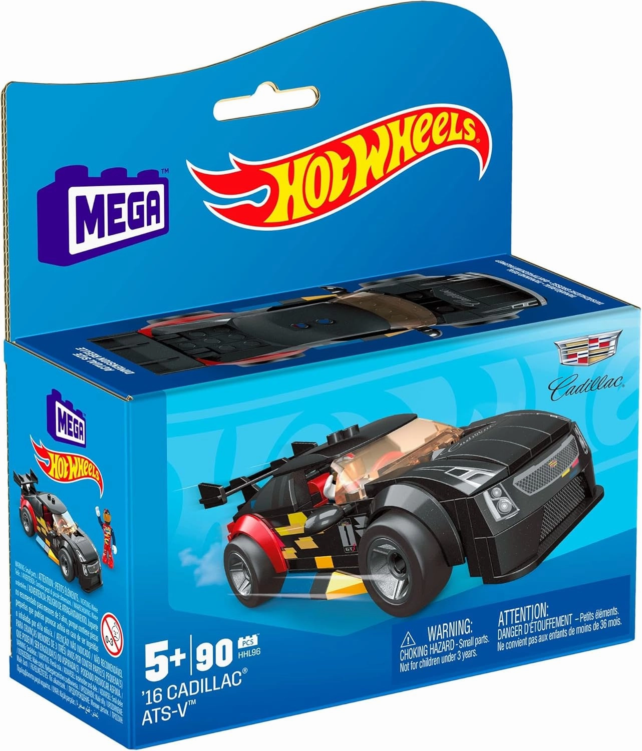 MEGA Hot Wheels Building Toy Race Car Playset, 16 Cadillac ATS-V with 90 Pieces, 1 Micro Action Figure Driver, Black, Kids Age 5  Years