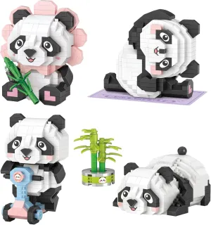 MEIEST 4 PCS Mini Panda Building Blocks Model Set,Cute Panda Collection Particle Construction Building Bricks Toy,Home Decoration