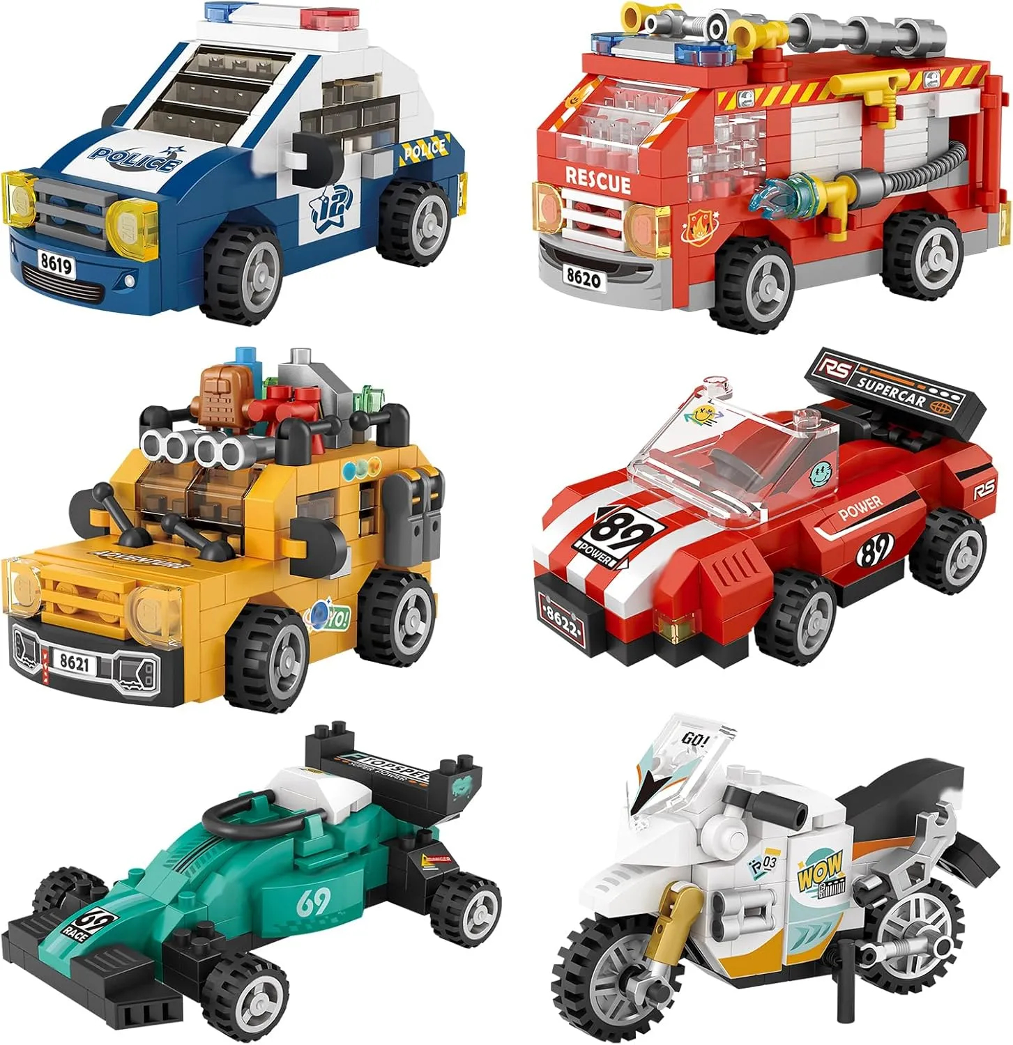 MEIEST 6 PCS Mini Vehicles Building Blocks Set,Vehicle Themed Collection Construction Building Bricks Toy,Cute Home Decors (Series 2)