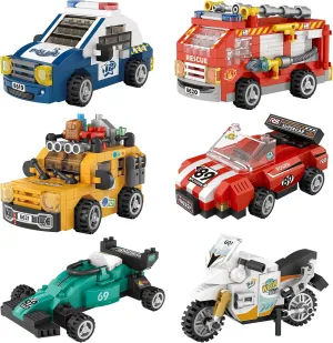 MEIEST 6 PCS Mini Vehicles Building Blocks Set,Vehicle Themed Collection Construction Building Bricks Toy,Cute Home Decors (Series 2)