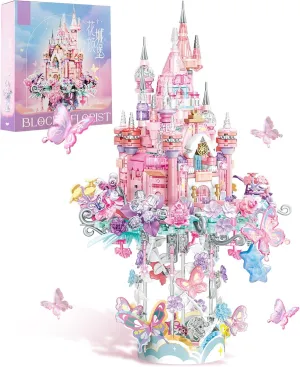 MEIEST Flower Castle Building Blocks Set,Dream Castle On a Cloud Particle Construction Building Bricks Toy,Flowers Butterfly Star Castle Home Decoration
