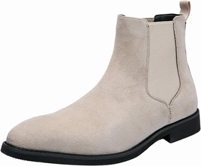 Men's Chelsea Boots Suede High-Top Classic Elastic Pull-on Business Casual Dress Oxford Chukka Ankle Short Booties