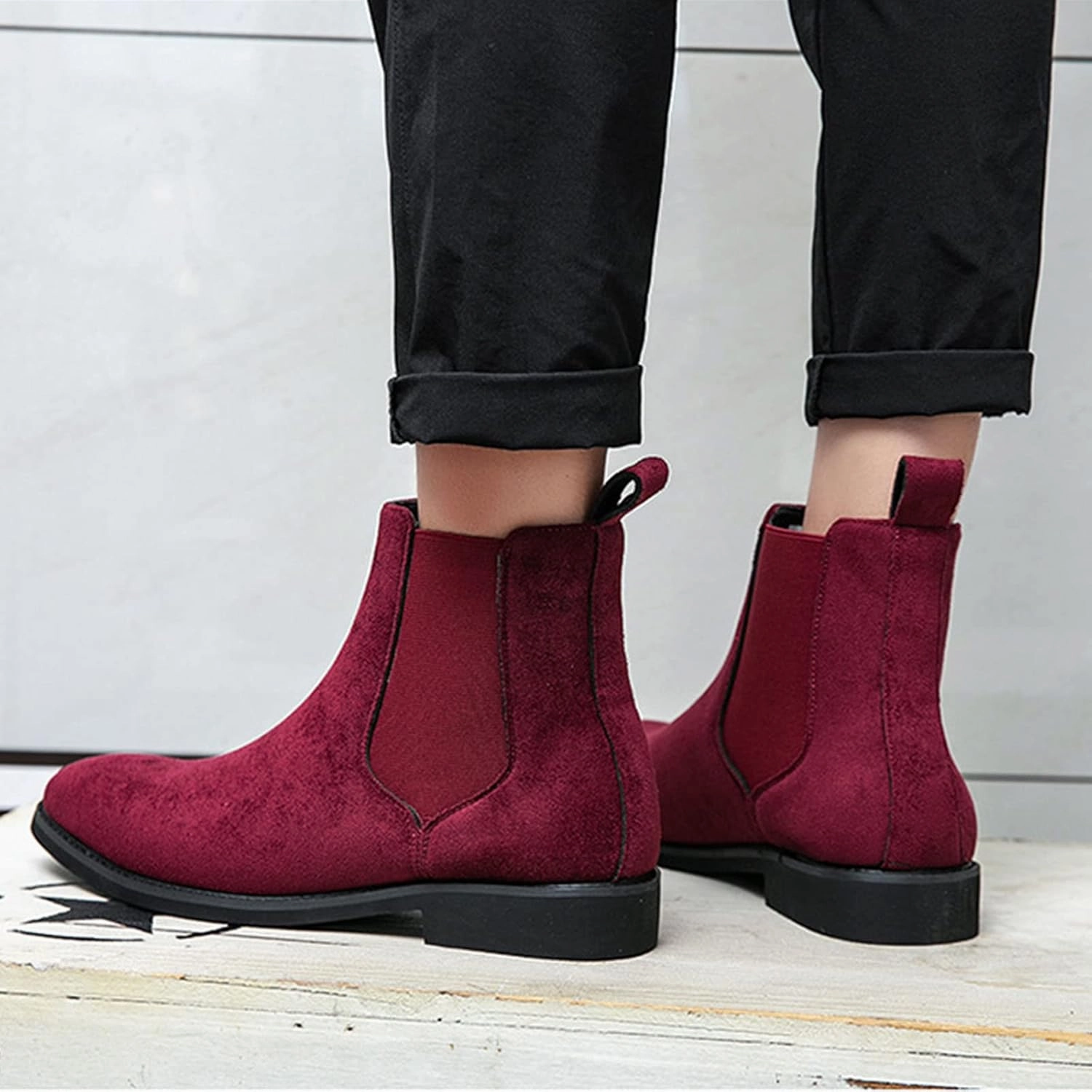 Men's Chelsea Boots Suede High-Top Classic Elastic Pull-on Business Casual Dress Oxford Chukka Ankle Short Booties
