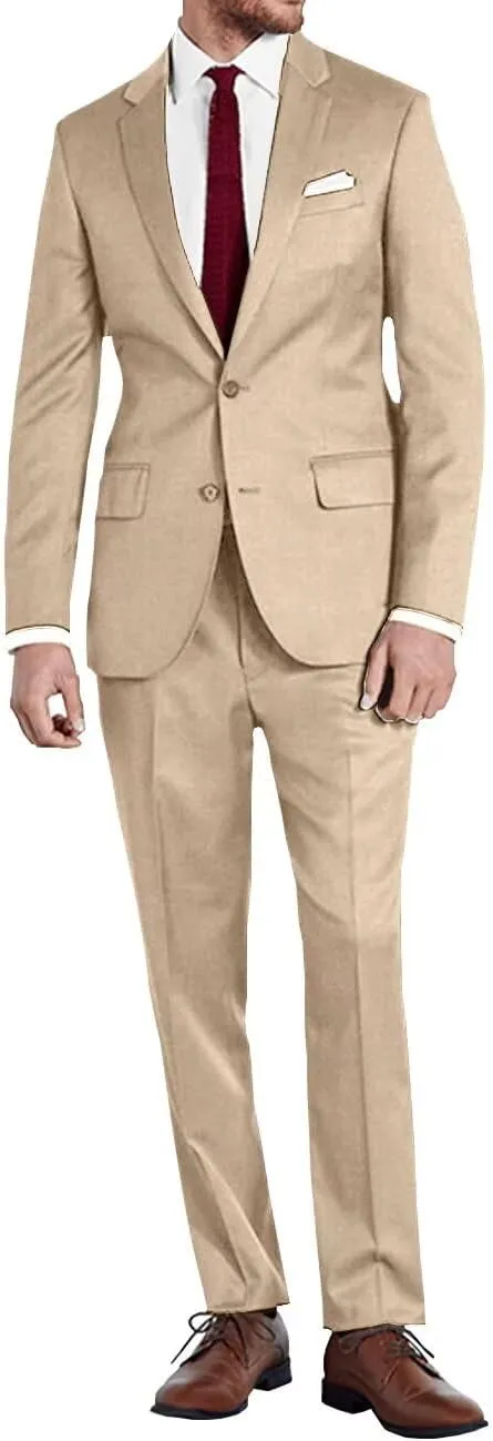 Mens Slim Fit 2 Piece Suit Two Button Notched Lapel Solid Suit Jacket Pants Set Tuxedo for Prom