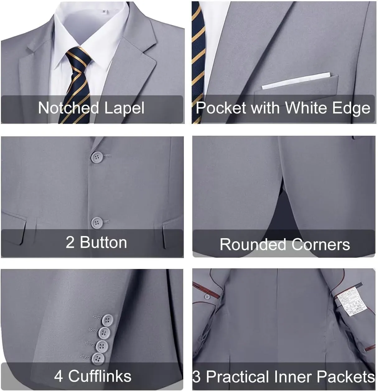 Mens Slim Fit 2 Piece Suit Two Button Notched Lapel Solid Suit Jacket Pants Set Tuxedo for Prom