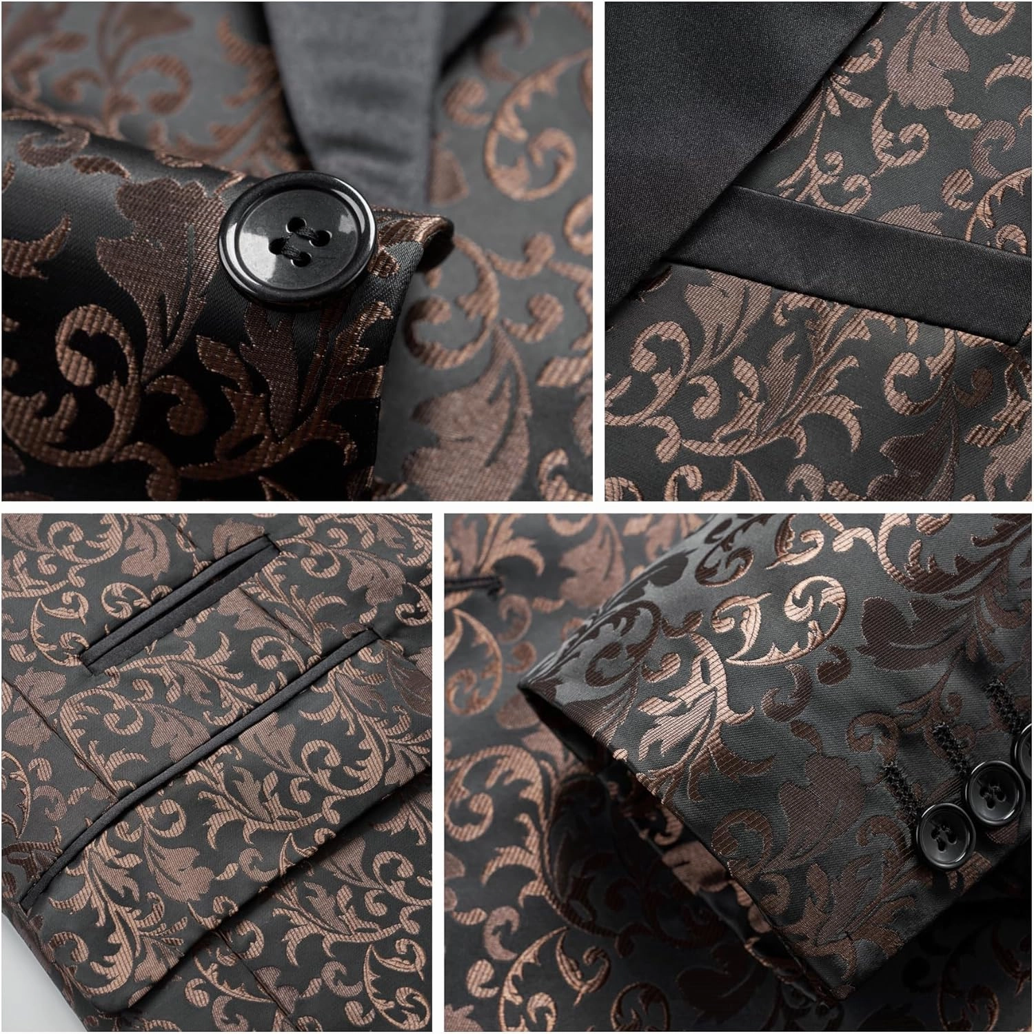 Mens 2 Piece Floral Tuxedo Jacket Paisley Shawl Lapel Suit Blazer Jacket for Dinner,Prom,Wedding