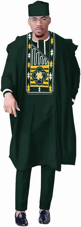 Mens African Attire Robe Classic Agbada Suit Caftan Outfit Embroidery Dashiki Set Heritage Cultural Wear Clothing