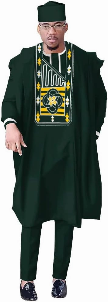 Mens African Attire Robe Classic Agbada Suit Caftan Outfit Embroidery Dashiki Set Heritage Cultural Wear Clothing