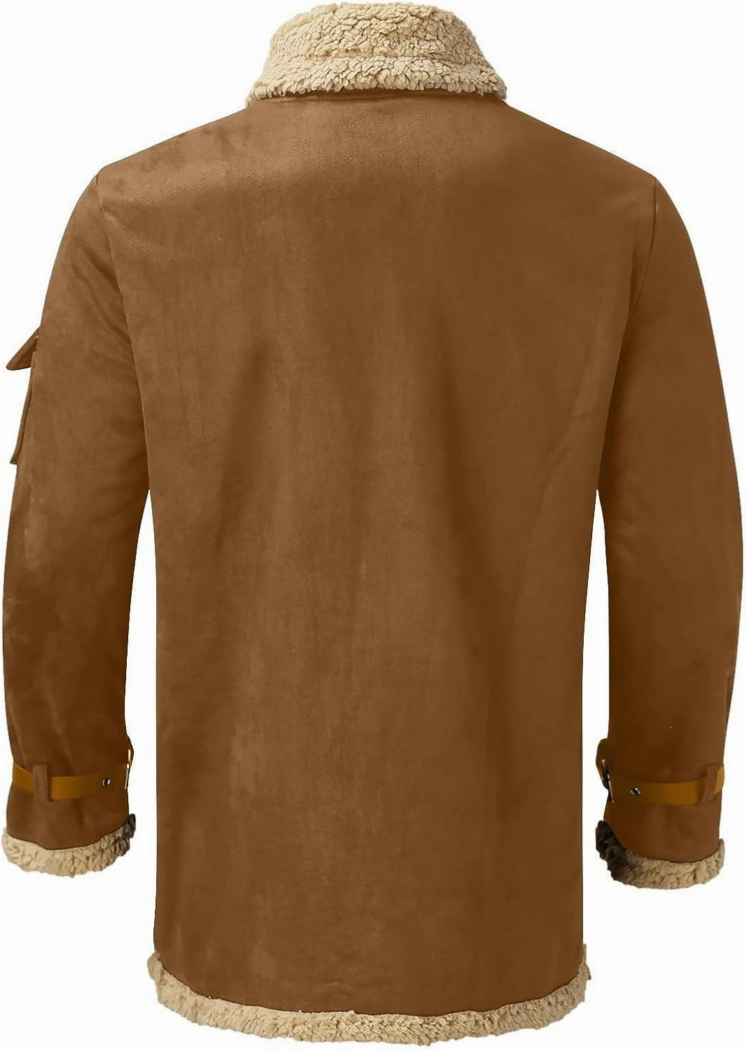 Mens Faux Leather Suede Jacket Sherpa Lined Outwear Coat Sheepskin Casual High Lapel Faux PU Leather Overcoat with Pockets