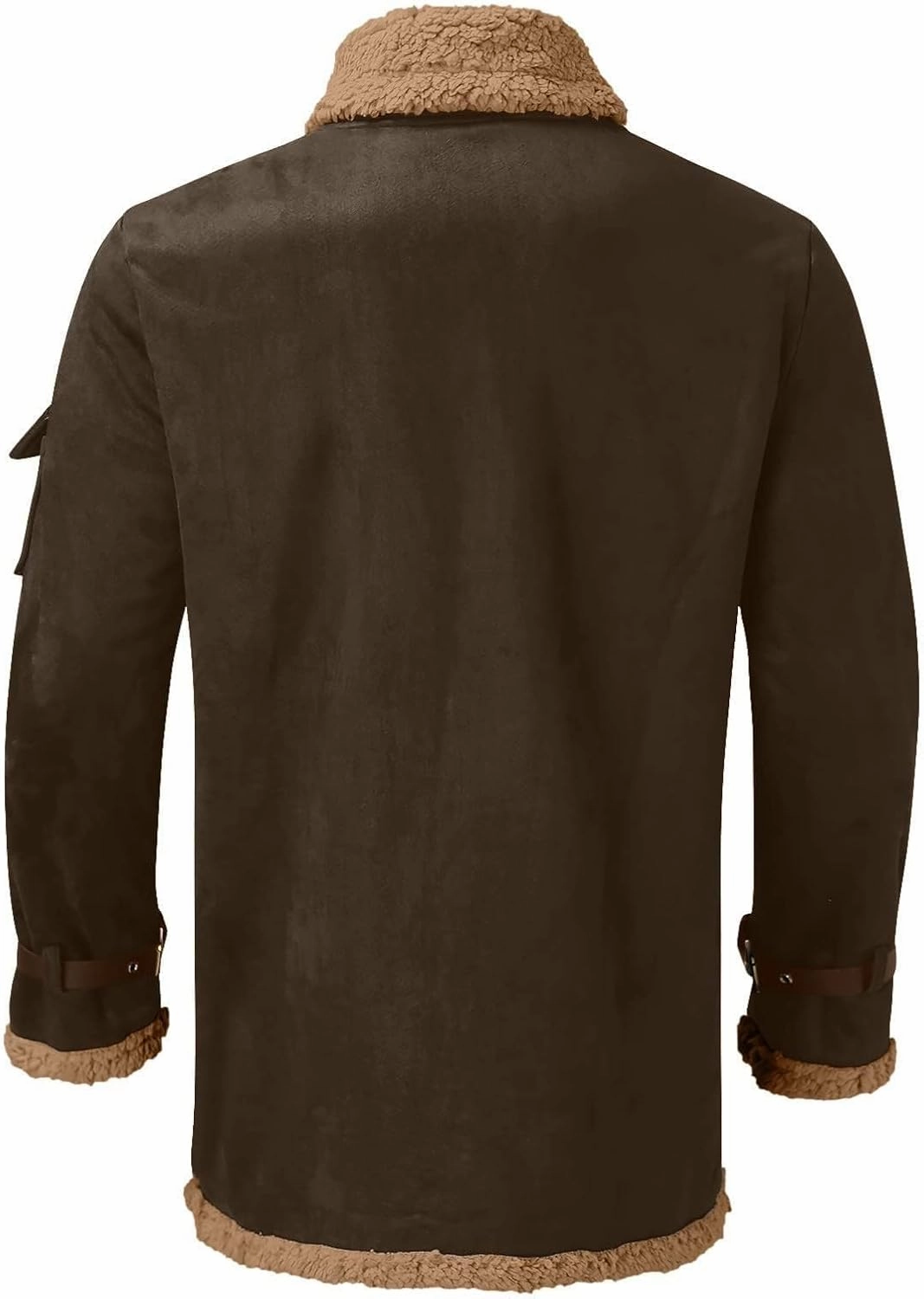 Mens Faux Leather Suede Jacket Sherpa Lined Outwear Coat Sheepskin Casual High Lapel Faux PU Leather Overcoat with Pockets