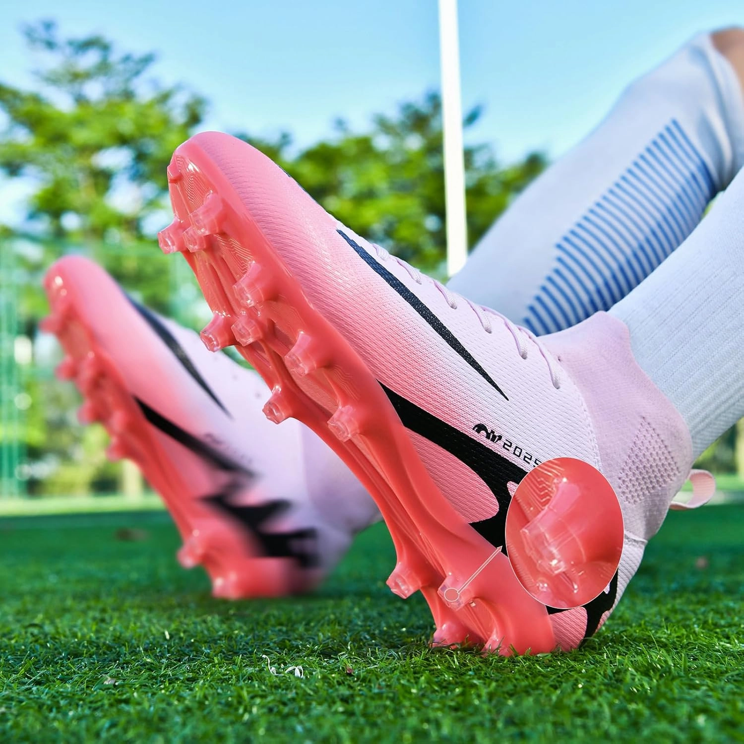 Mens High-Top Soccer Cleats Womens Turf Football Shoes Boys Girls Lightweight Youth Professional Indoor Outdoor AG Black Purple Pink