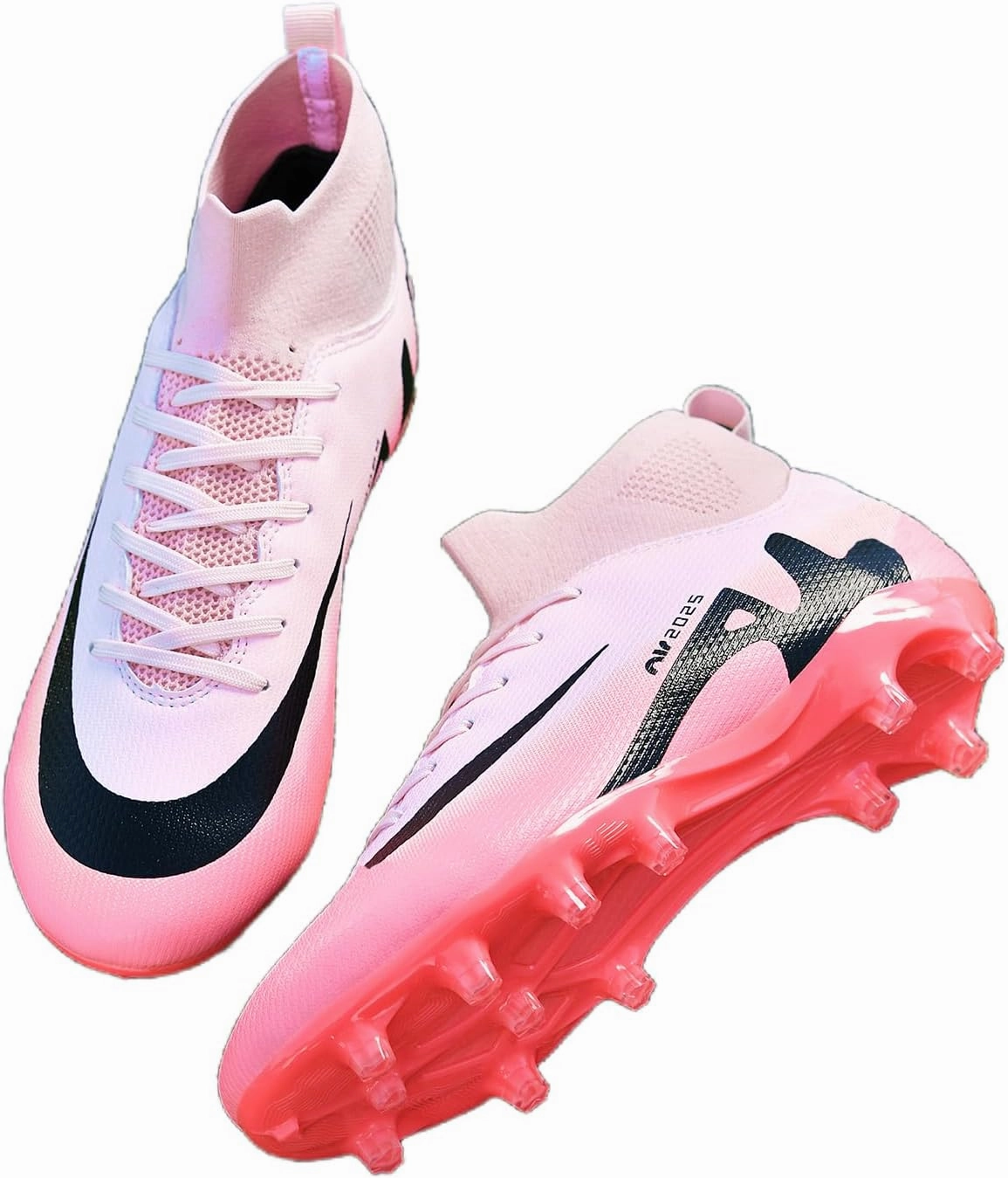 Mens High-Top Soccer Cleats Womens Turf Football Shoes Boys Girls Lightweight Youth Professional Indoor Outdoor AG Black Purple Pink