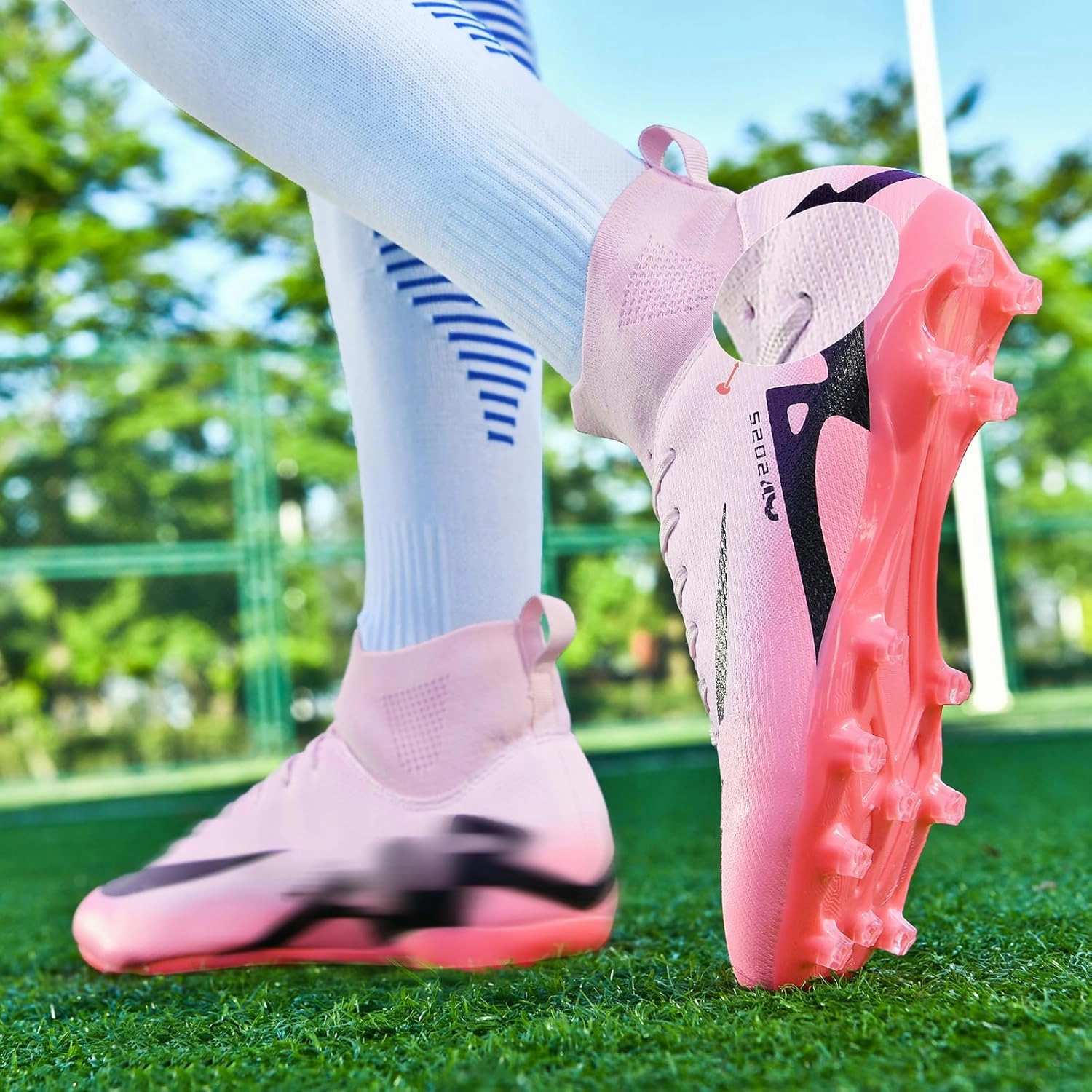 Mens High-Top Soccer Cleats Womens Turf Football Shoes Boys Girls Lightweight Youth Professional Indoor Outdoor AG Black Purple Pink