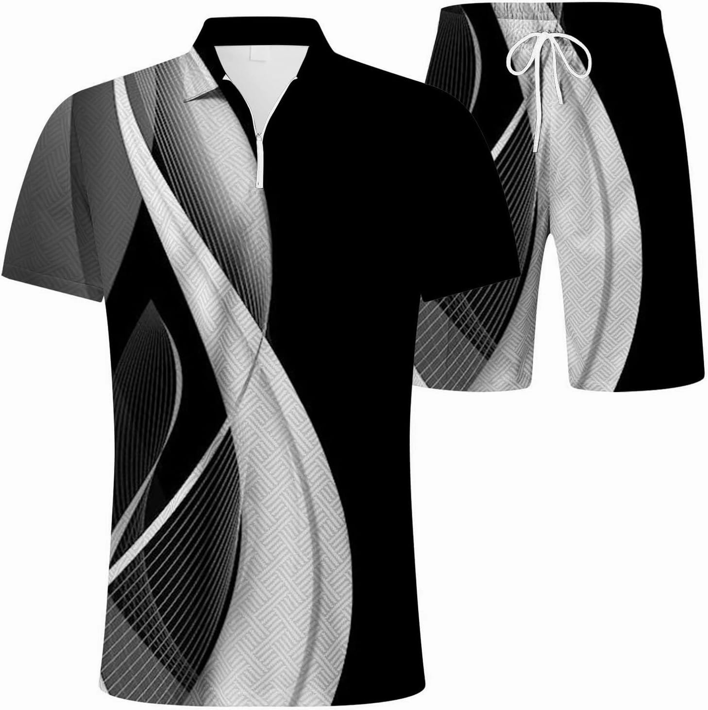 Mens Short Sets 2 Piece Outfits Matching Polo Shirts and Shorts Set Tracksuits