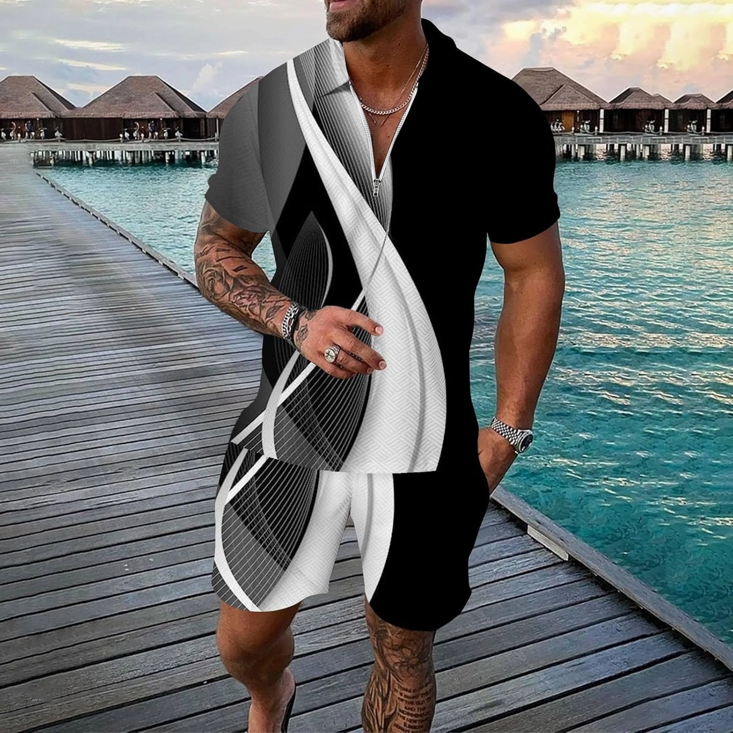 Mens Short Sets 2 Piece Outfits Matching Polo Shirts and Shorts Set Tracksuits